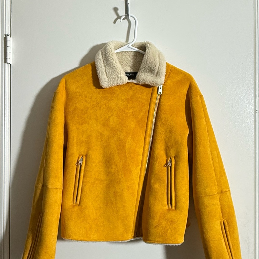 Zara Yellow Teddy Jacket with Cream Accents